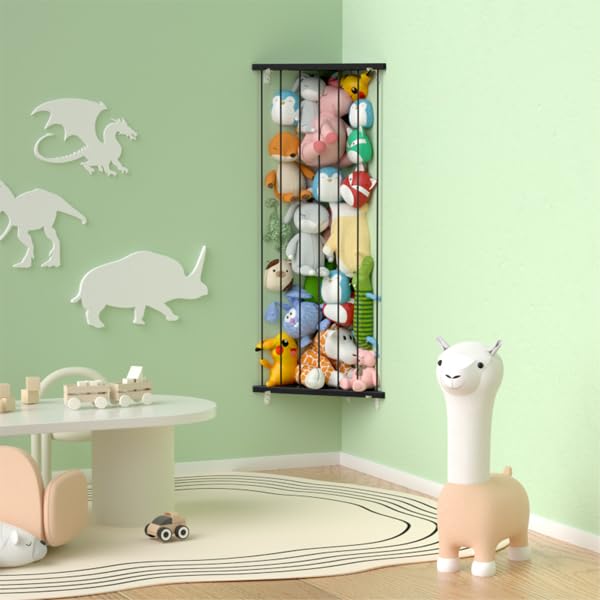 Corner Stuffed Animal Storage for Kids Room - Wall Mounted Stuffed Animal Organizer - Adjustable Plush Toy Holder Shelf for Nursery Playroom Bedroom (White)