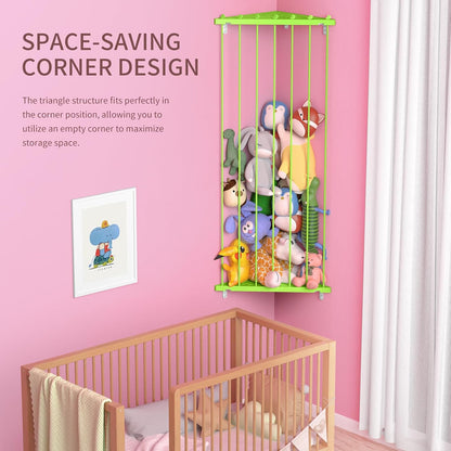 Corner Stuffed Animal Storage for Kids Room - Wall Mounted Stuffed Animal Organizer - Adjustable Plush Toy Holder Shelf for Nursery Playroom Bedroom (White)