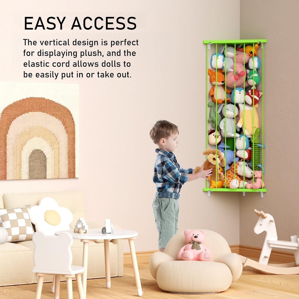 Corner Stuffed Animal Storage for Kids Room - Wall Mounted Stuffed Animal Organizer - Adjustable Plush Toy Holder Shelf for Nursery Playroom Bedroom (White)