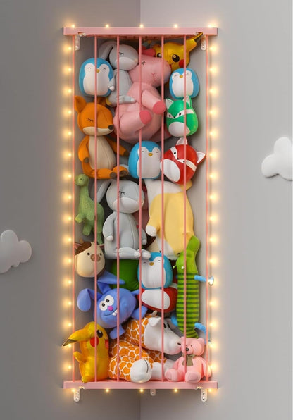 Corner Stuffed Animal Storage for Kids Room - Wall Mounted Stuffed Animal Organizer - Adjustable Plush Toy Holder Shelf for Nursery Playroom Bedroom (White)