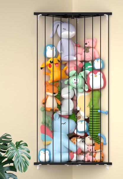 Corner Stuffed Animal Storage for Kids Room - Wall Mounted Stuffed Animal Organizer - Adjustable Plush Toy Holder Shelf for Nursery Playroom Bedroom (White)