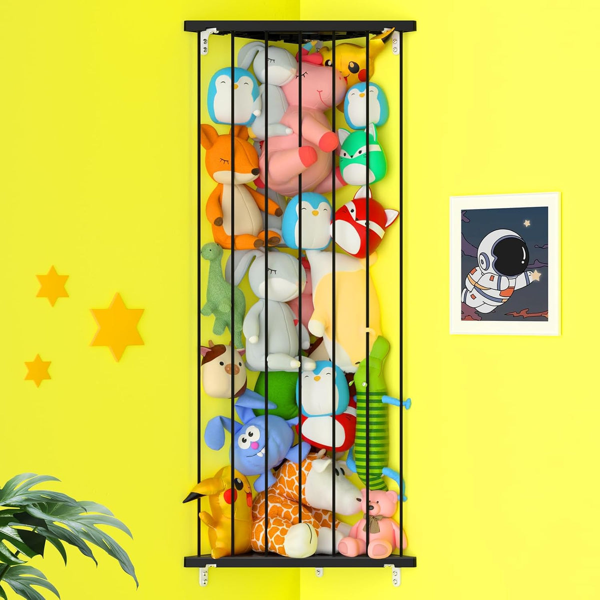 Corner Stuffed Animal Storage for Kids Room - Wall Mounted Stuffed Animal Organizer - Adjustable Plush Toy Holder Shelf for Nursery Playroom Bedroom (White)