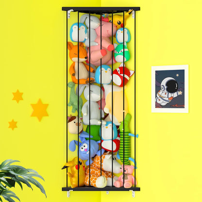 Corner Stuffed Animal Storage for Kids Room - Wall Mounted Stuffed Animal Organizer - Adjustable Plush Toy Holder Shelf for Nursery Playroom Bedroom (White)