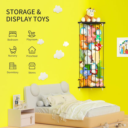 Corner Stuffed Animal Storage for Kids Room - Wall Mounted Stuffed Animal Organizer - Adjustable Plush Toy Holder Shelf for Nursery Playroom Bedroom (White)