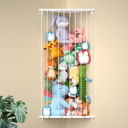 Corner Stuffed Animal Storage for Kids Room - Wall Mounted Stuffed Animal Organizer - Adjustable Plush Toy Holder Shelf for Nursery Playroom Bedroom (White)