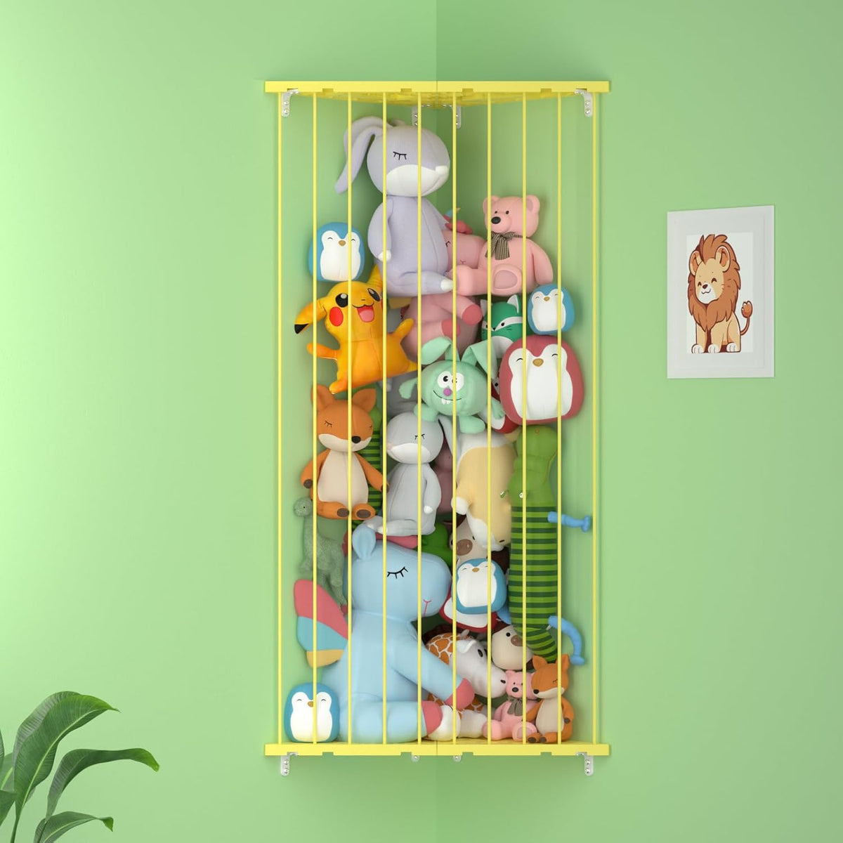 Corner Stuffed Animal Storage for Kids Room - Wall Mounted Stuffed Animal Organizer - Adjustable Plush Toy Holder Shelf for Nursery Playroom Bedroom (White)