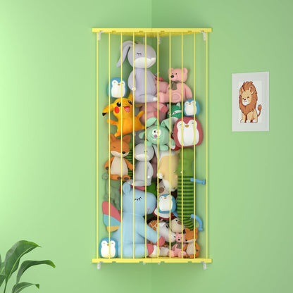 Corner Stuffed Animal Storage for Kids Room - Wall Mounted Stuffed Animal Organizer - Adjustable Plush Toy Holder Shelf for Nursery Playroom Bedroom (White)