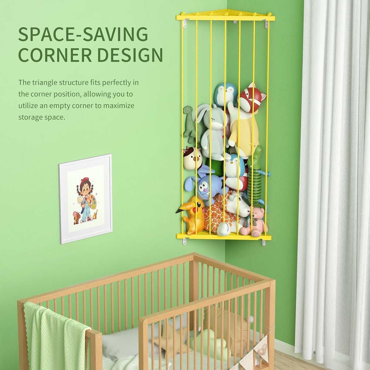 Corner Stuffed Animal Storage for Kids Room - Wall Mounted Stuffed Animal Organizer - Adjustable Plush Toy Holder Shelf for Nursery Playroom Bedroom (White)