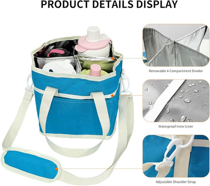 Insulated Drink Carrier Bag, 4 Compartment Leakproof Drink Tote with Divider, Reusable Beverage Carrier for Coffee, Delivery, Car Travel & Picnic