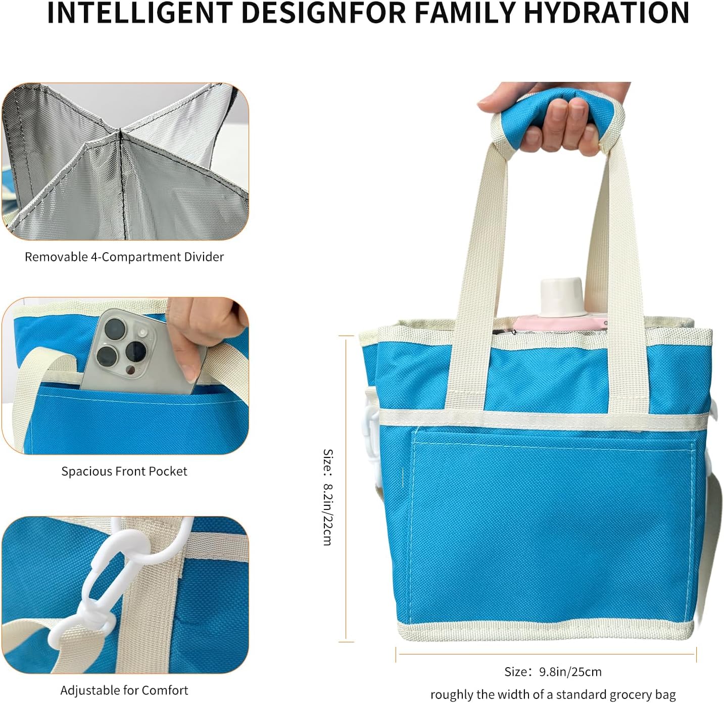 Insulated Drink Carrier Bag, 4 Compartment Leakproof Drink Tote with Divider, Reusable Beverage Carrier for Coffee, Delivery, Car Travel & Picnic