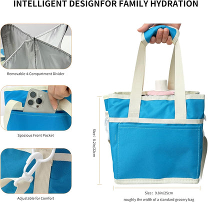 Insulated Drink Carrier Bag, 4 Compartment Leakproof Drink Tote with Divider, Reusable Beverage Carrier for Coffee, Delivery, Car Travel & Picnic