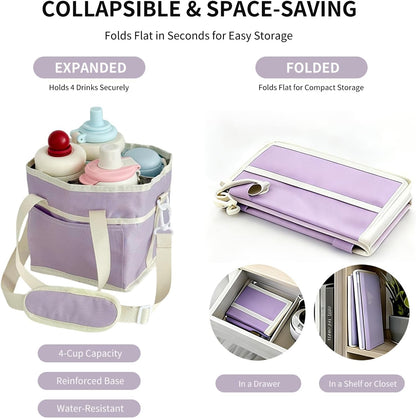 Insulated Drink Carrier Bag, 4 Compartment Leakproof Drink Tote with Divider, Reusable Beverage Carrier for Coffee, Delivery, Car Travel & Picnic