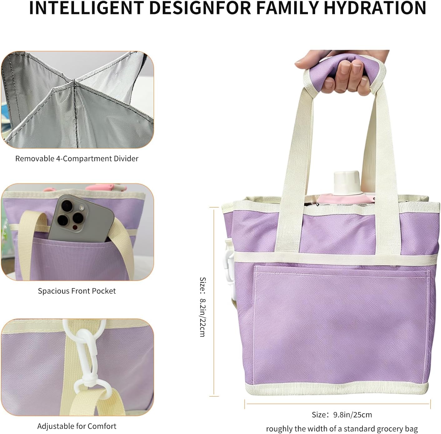 Insulated Drink Carrier Bag, 4 Compartment Leakproof Drink Tote with Divider, Reusable Beverage Carrier for Coffee, Delivery, Car Travel & Picnic
