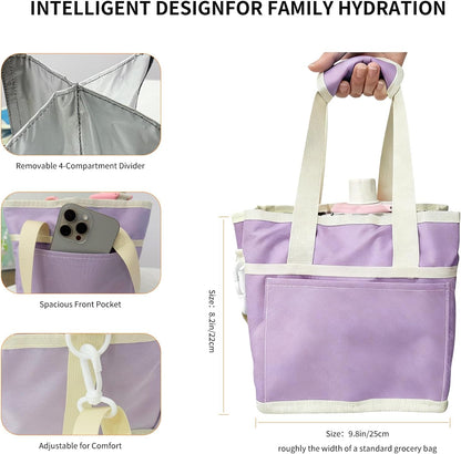 Insulated Drink Carrier Bag, 4 Compartment Leakproof Drink Tote with Divider, Reusable Beverage Carrier for Coffee, Delivery, Car Travel & Picnic