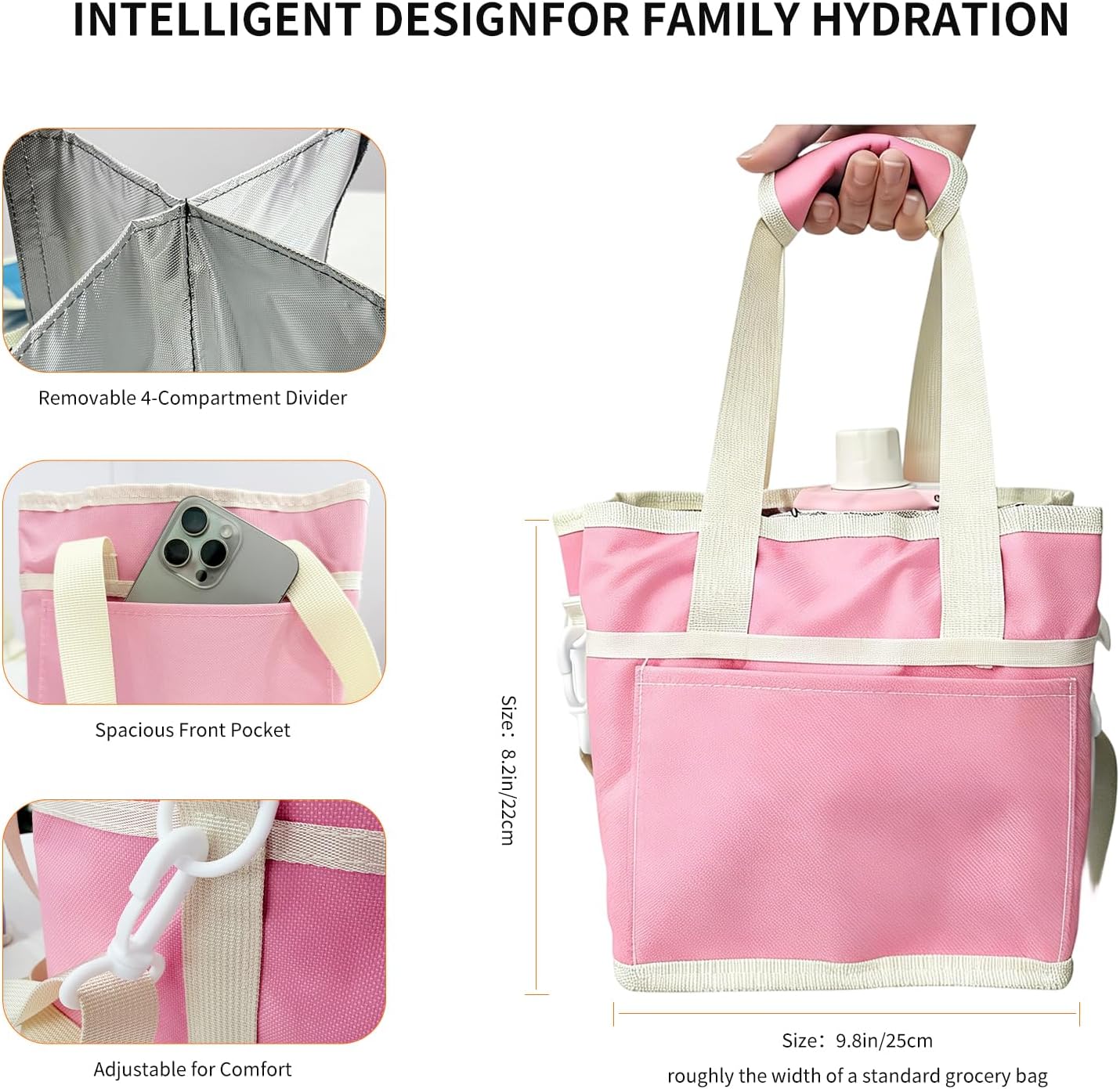 Insulated Drink Carrier Bag, 4 Compartment Leakproof Drink Tote with Divider, Reusable Beverage Carrier for Coffee, Delivery, Car Travel & Picnic