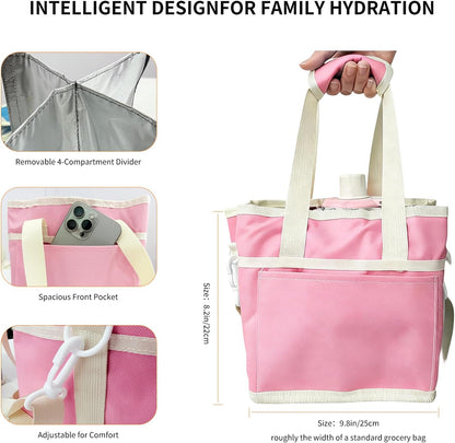 Insulated Drink Carrier Bag, 4 Compartment Leakproof Drink Tote with Divider, Reusable Beverage Carrier for Coffee, Delivery, Car Travel & Picnic