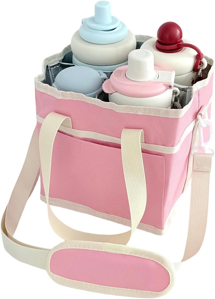 Insulated Drink Carrier Bag, 4 Compartment Leakproof Drink Tote with Divider, Reusable Beverage Carrier for Coffee, Delivery, Car Travel & Picnic