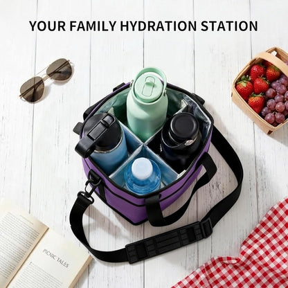 Insulated Drink Carrier Bag, 4 Compartment Leakproof Drink Tote with Divider, Reusable Beverage Carrier for Coffee, Delivery, Car Travel & Picnic