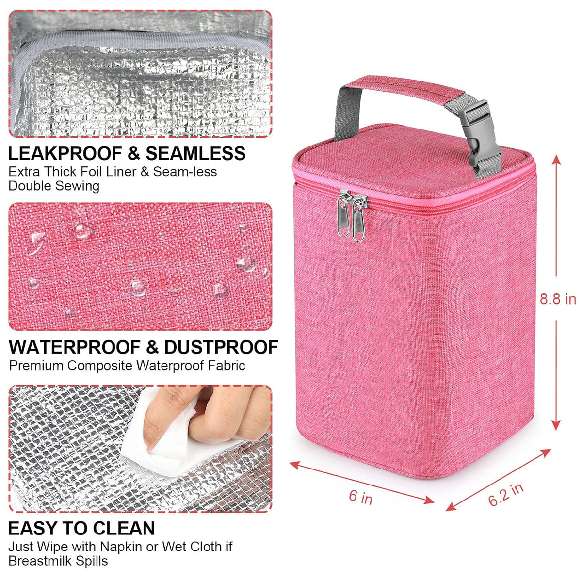 Breastmilk Cooler Bag, Baby Bottle Cooler Bags, Insulated Tote Bags On The Go, Fits 4 Large 8oz Bottles, for Nursing Mom Daycare Travel
