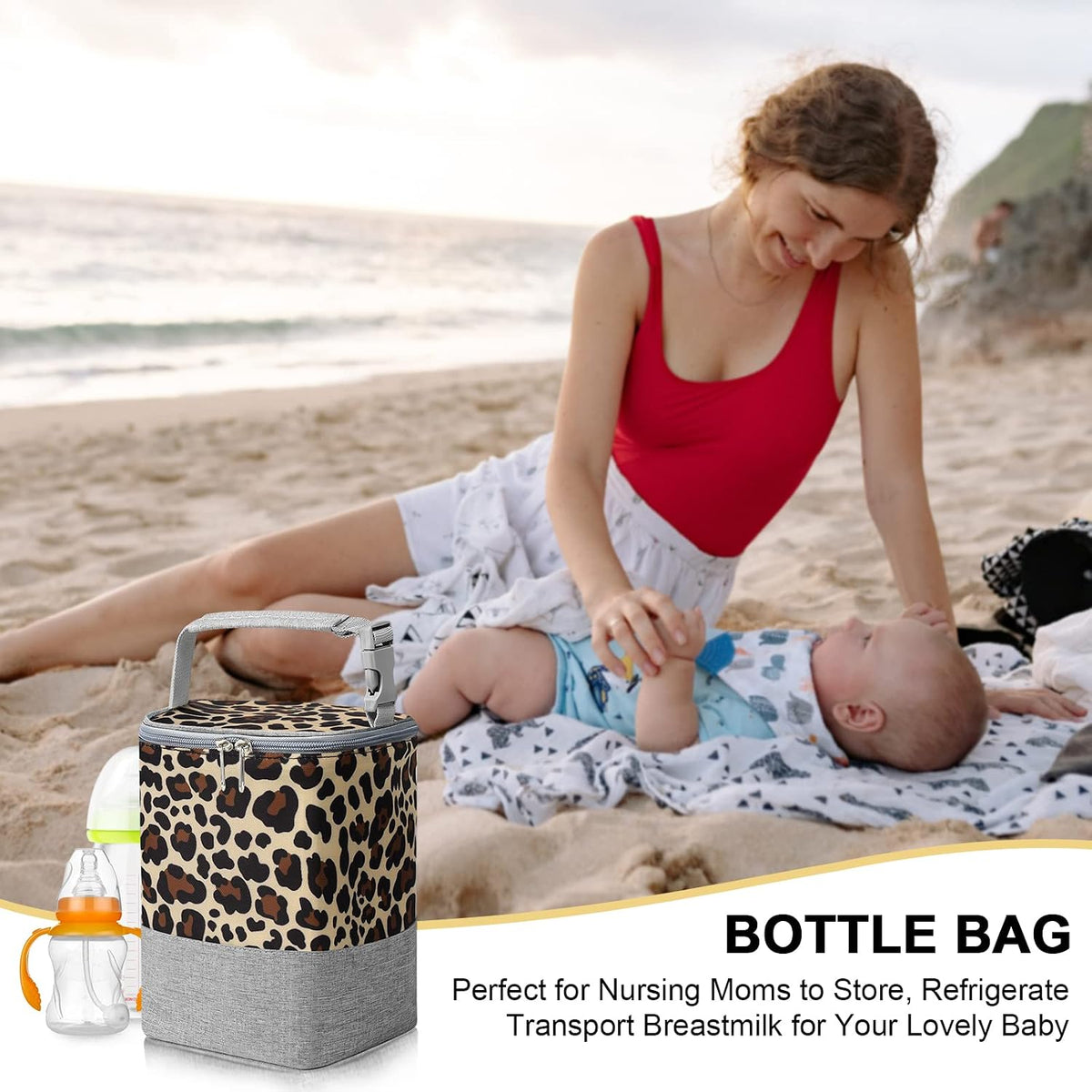 Breastmilk Cooler Bag, Baby Bottle Cooler Bags, Insulated Tote Bags On The Go, Fits 4 Large 8oz Bottles, for Nursing Mom Daycare Travel