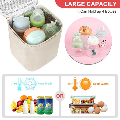 Breastmilk Cooler Bag, Baby Bottle Cooler Bags, Insulated Tote Bags On The Go, Fits 4 Large 8oz Bottles, for Nursing Mom Daycare Travel