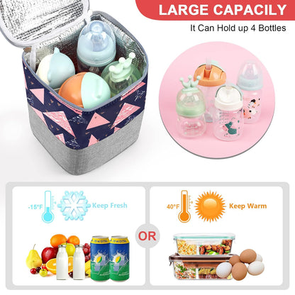 Breastmilk Cooler Bag, Baby Bottle Cooler Bags, Insulated Tote Bags On The Go, Fits 4 Large 8oz Bottles, for Nursing Mom Daycare Travel