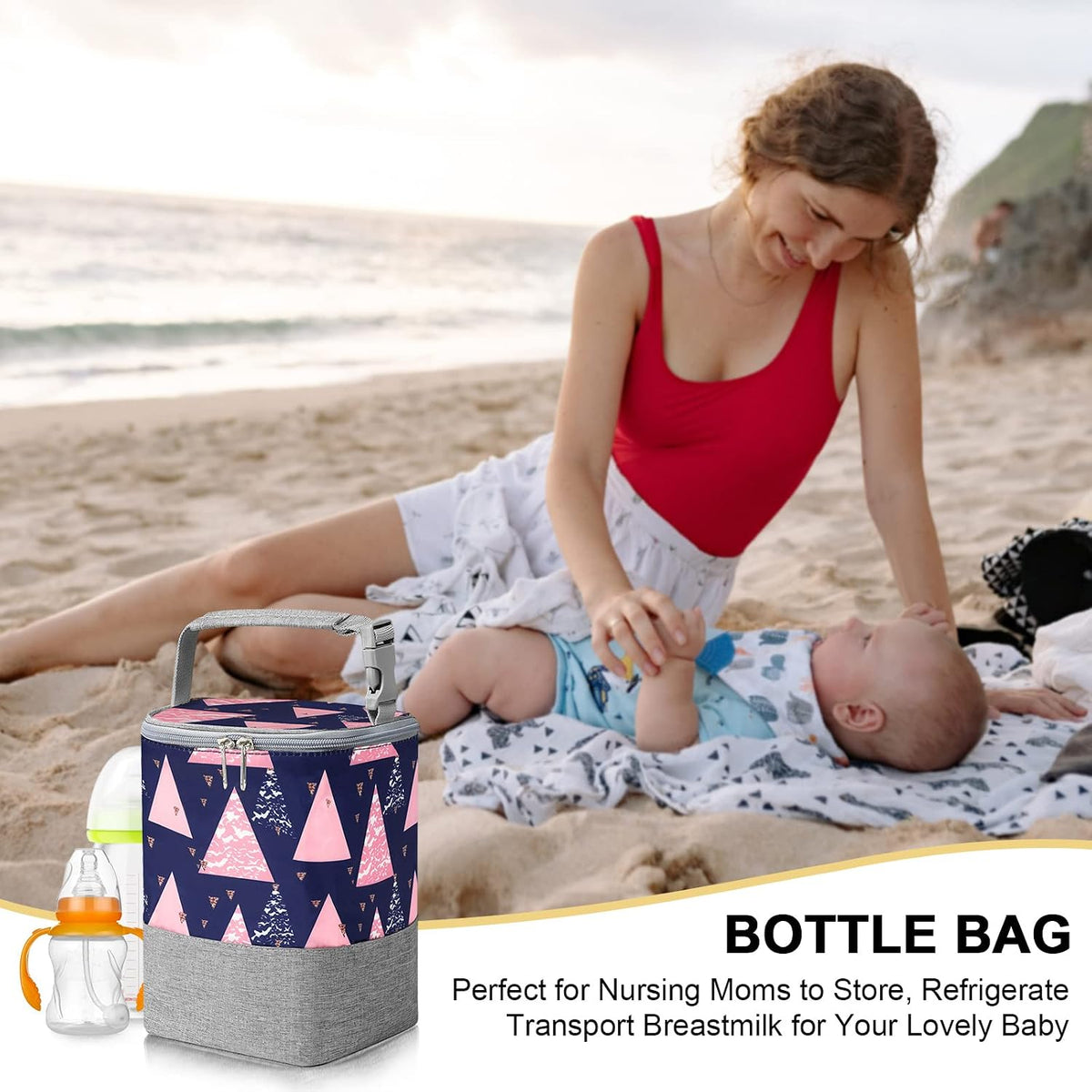 Breastmilk Cooler Bag, Baby Bottle Cooler Bags, Insulated Tote Bags On The Go, Fits 4 Large 8oz Bottles, for Nursing Mom Daycare Travel
