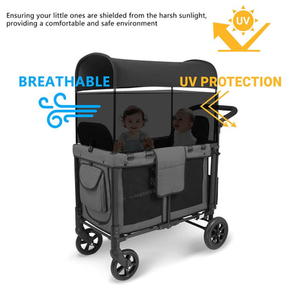 4-Sided Lightweight Elastic Mesh Sunshade Fence Compatible for Wonderfold W4/W2 Wagon Stroller All Models,Not Obstructing Vision Sunshade Net (Black)