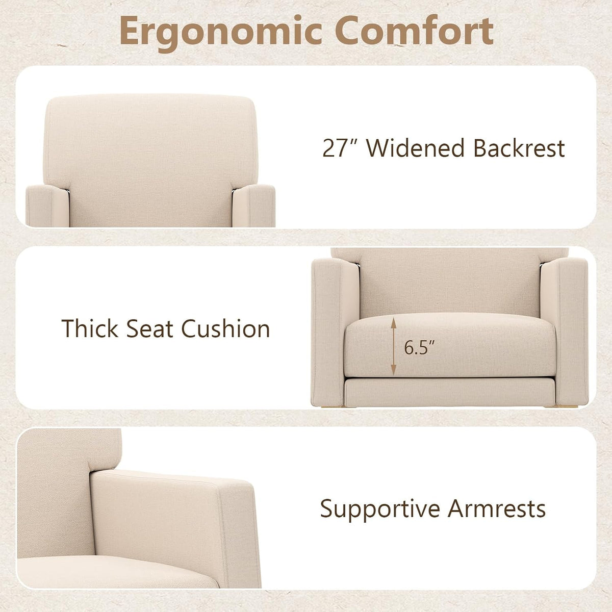 Upholstered Rocking Chair, Nursery Rocking Chair w/Widened Back, Machine-Washable Seat Cushion Cover, Solid Rubber Wood Frame, Glider Rocker Accent Chair for Living Room, Bedroom, Beige