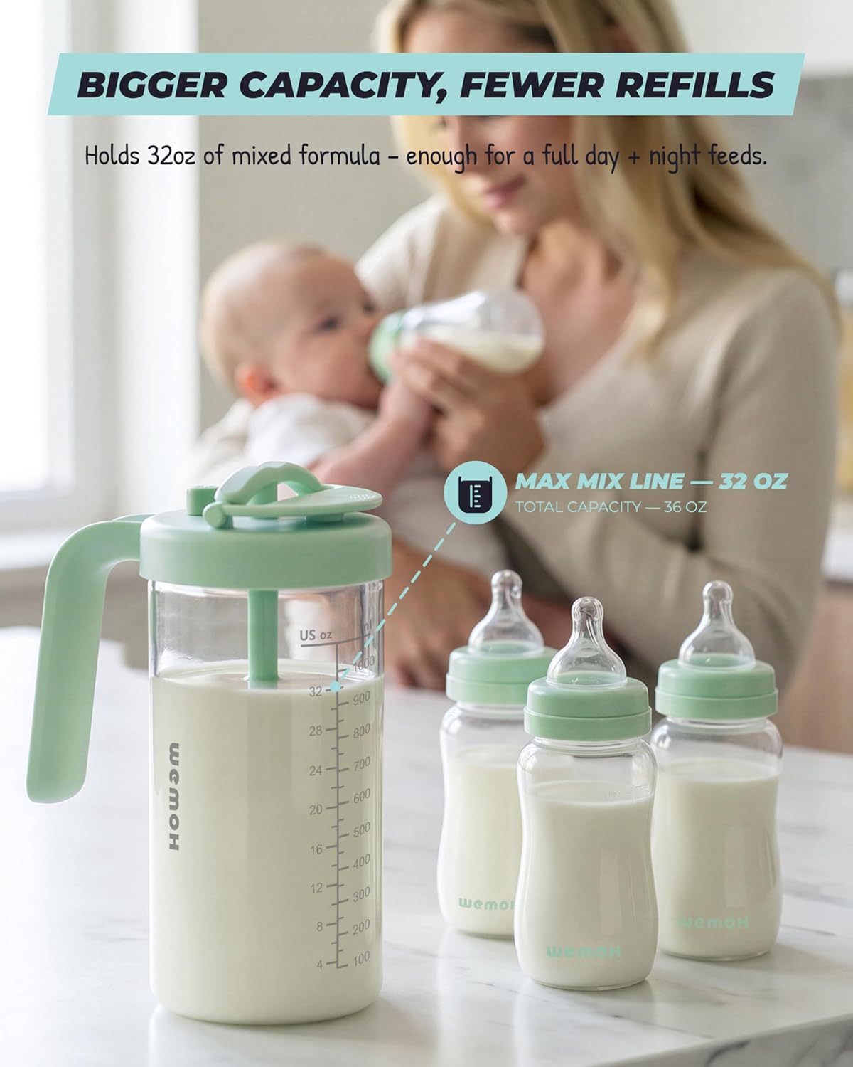 Borosilicate Glass Breast Milk Pitcher with Upgraded Mixer, Blue