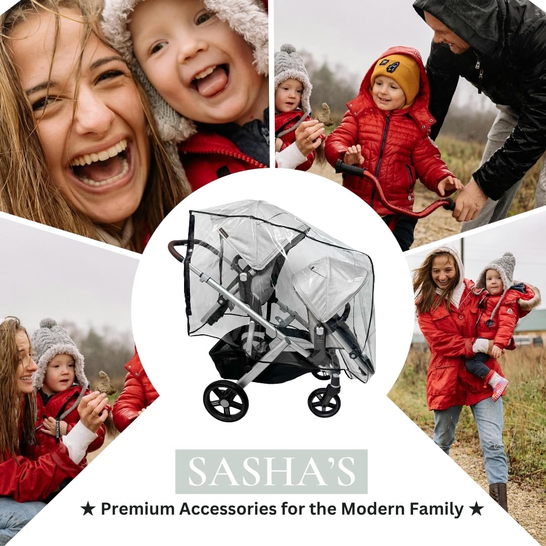 Rain and Wind Cover Made for UPPAbaby Vista V2/V3 Double Stroller System w/Rumble Seat - Clear, Ventilation Holes, Maximum Coverage (Standard Coverage)
