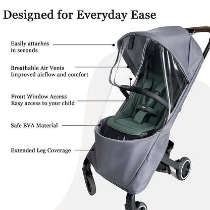 Stroller Rain Cover Compatible with Joolz AER+ & AER 2 – Clear Weather Shield with Front Access Window, Ventilation Holes & Built-in Storage Pouch, Full Coverage Protection from Rain, Wind & Snow