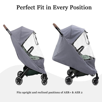 Stroller Rain Cover Compatible with Joolz AER+ & AER 2 – Clear Weather Shield with Front Access Window, Ventilation Holes & Built-in Storage Pouch, Full Coverage Protection from Rain, Wind & Snow