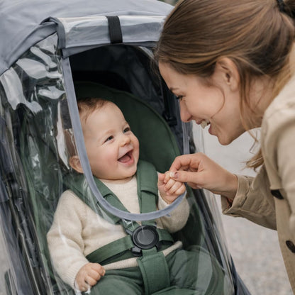Stroller Rain Cover Compatible with Joolz AER+ & AER 2 – Clear Weather Shield with Front Access Window, Ventilation Holes & Built-in Storage Pouch, Full Coverage Protection from Rain, Wind & Snow