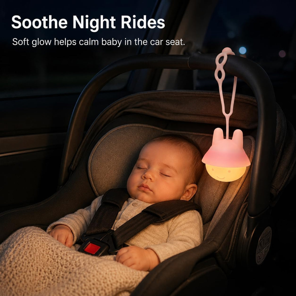 Baby Car Seat Light for Night Driving, Rechargeable Car Seat Night Light for Babies, Soft Glow Backseat Travel Light with Gentle Eye Caring Design for Infants & Toddlers