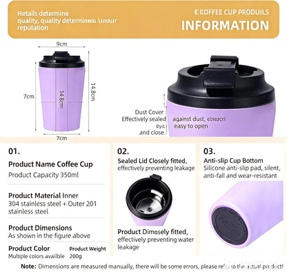 12oz Mini Insulated Coffee Cup - 304 Stainless Steel & Ceramic Lined Tumbler, Leak-Proof Portable Travel Mug for Car Office Outdoor, BPA-Free Double Wall Vacuum (purplish blue)