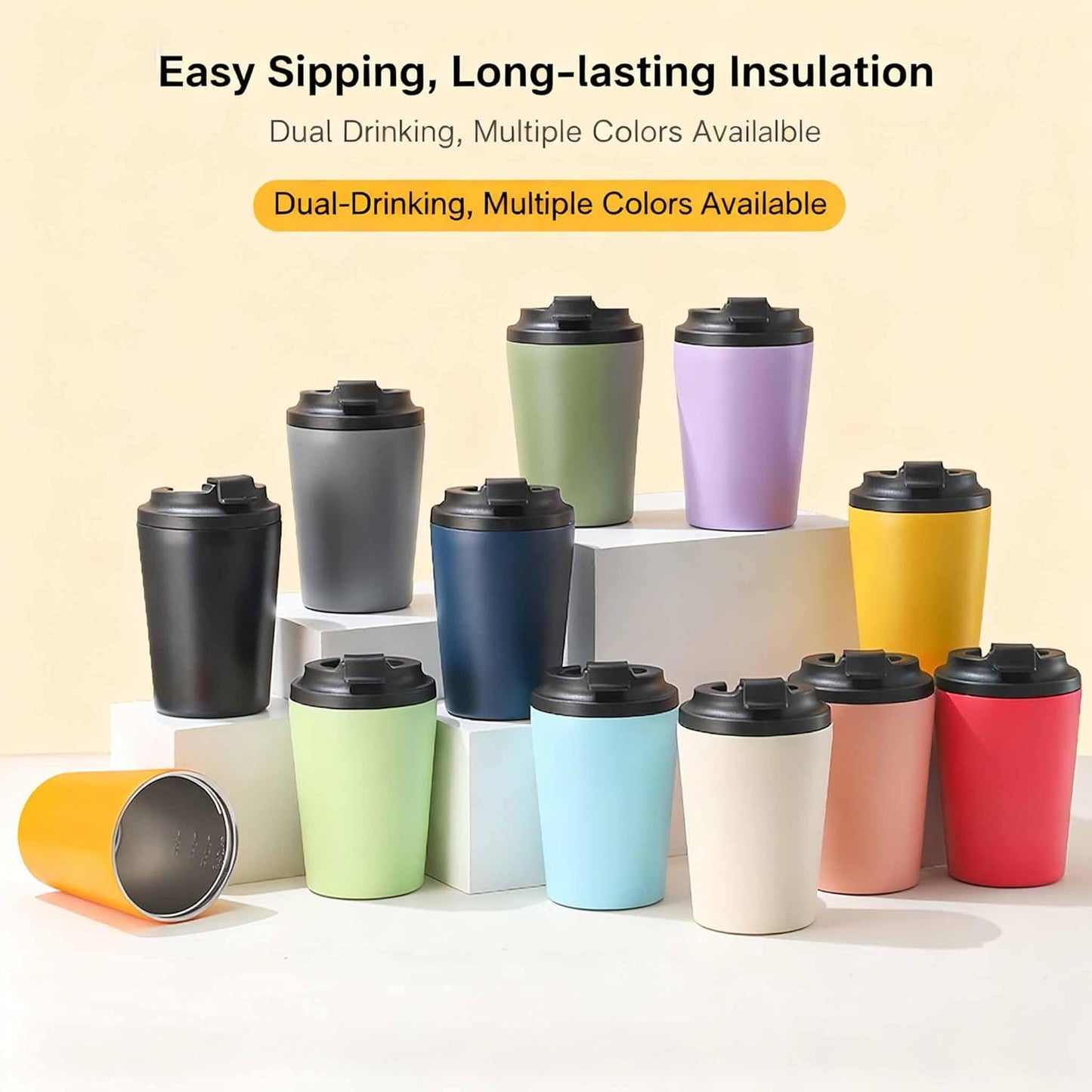 12oz Mini Insulated Coffee Cup - 304 Stainless Steel & Ceramic Lined Tumbler, Leak-Proof Portable Travel Mug for Car Office Outdoor, BPA-Free Double Wall Vacuum (purplish blue)