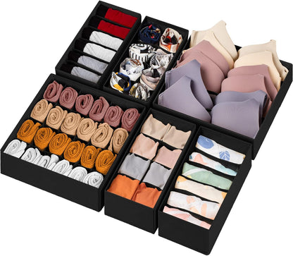 Sock Underwear Drawer Organizer Dividers, 58 Cell Foldable Fabric Dresser Closet Organizers and Storage Bins for Clothing, Baby Clothes, Bra, Panty, Scarf, Ties (White)