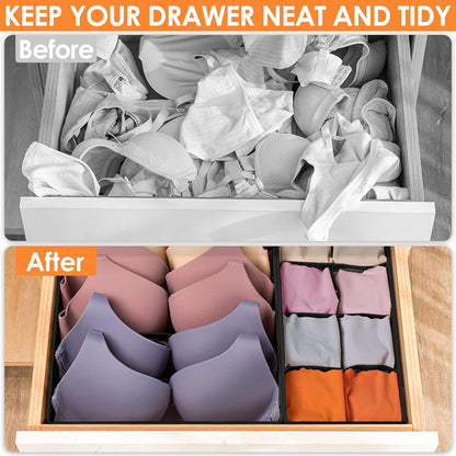 Sock Underwear Drawer Organizer Dividers, 58 Cell Foldable Fabric Dresser Closet Organizers and Storage Bins for Clothing, Baby Clothes, Bra, Panty, Scarf, Ties (White)
