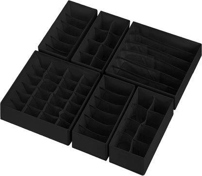 Sock Underwear Drawer Organizer Dividers, 58 Cell Foldable Fabric Dresser Closet Organizers and Storage Bins for Clothing, Baby Clothes, Bra, Panty, Scarf, Ties (White)