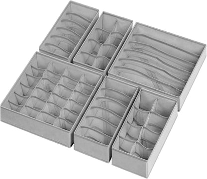 Sock Underwear Drawer Organizer Dividers, 58 Cell Foldable Fabric Dresser Closet Organizers and Storage Bins for Clothing, Baby Clothes, Bra, Panty, Scarf, Ties (White)