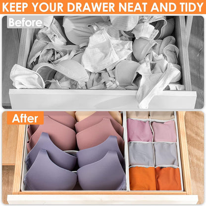 Sock Underwear Drawer Organizer Dividers, 58 Cell Foldable Fabric Dresser Closet Organizers and Storage Bins for Clothing, Baby Clothes, Bra, Panty, Scarf, Ties (White)