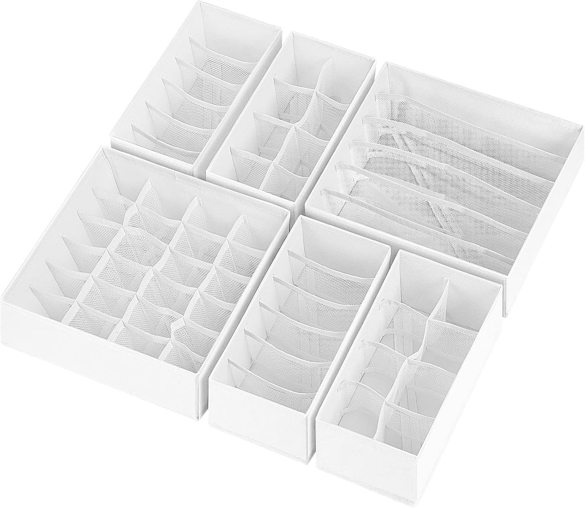 Sock Underwear Drawer Organizer Dividers, 58 Cell Foldable Fabric Dresser Closet Organizers and Storage Bins for Clothing, Baby Clothes, Bra, Panty, Scarf, Ties (White)
