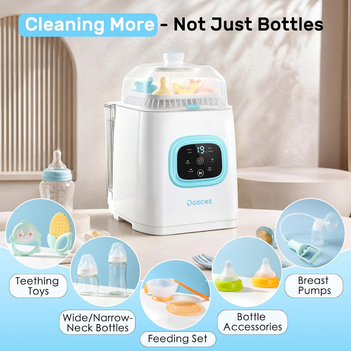 Bottle Washer Pro, All-in-One Baby Bottle Washer and Sterilizer & Dryer with 60 Detergent Tablets, Cleaning Machine for Bottles, Pump Parts & Baby Essentials, Deep Cleaning, Replaces Hand Washing
