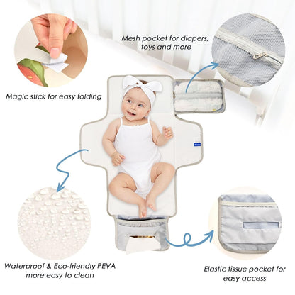 Strawberry Ice Cream Portable Diaper Changing Pad - Waterproof Travel Mat with Head Cushion, Diaper & Wipes Pockets, Foldable Baby Changing Mat for On-The-Go Parents