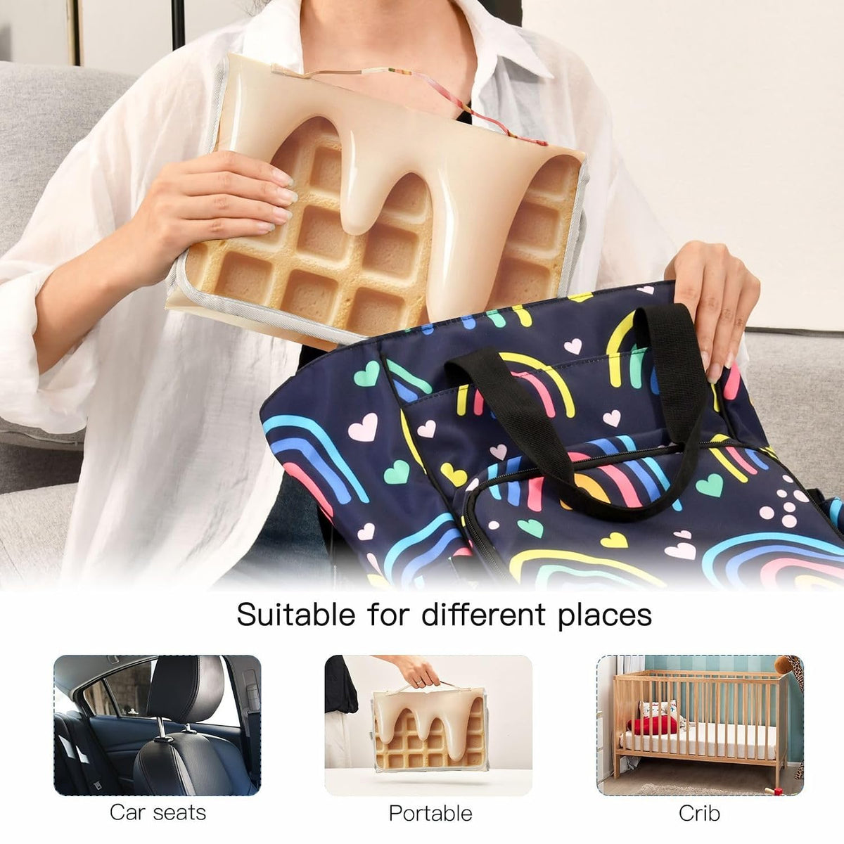Strawberry Ice Cream Portable Diaper Changing Pad - Waterproof Travel Mat with Head Cushion, Diaper & Wipes Pockets, Foldable Baby Changing Mat for On-The-Go Parents