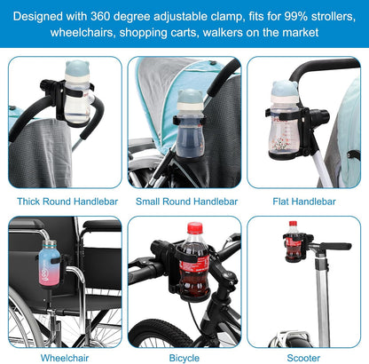 Stroller Cup Holder, Foldable 360° Rotatable Universal Cup Holder for Bike, Wheelchair, Walker, Scooter