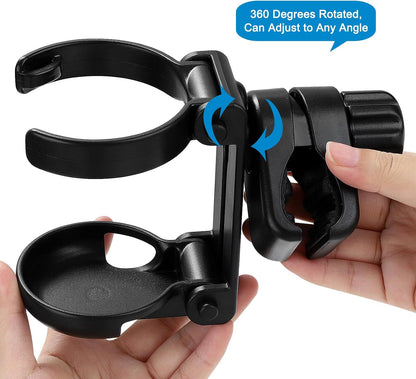 Stroller Cup Holder, Foldable 360° Rotatable Universal Cup Holder for Bike, Wheelchair, Walker, Scooter