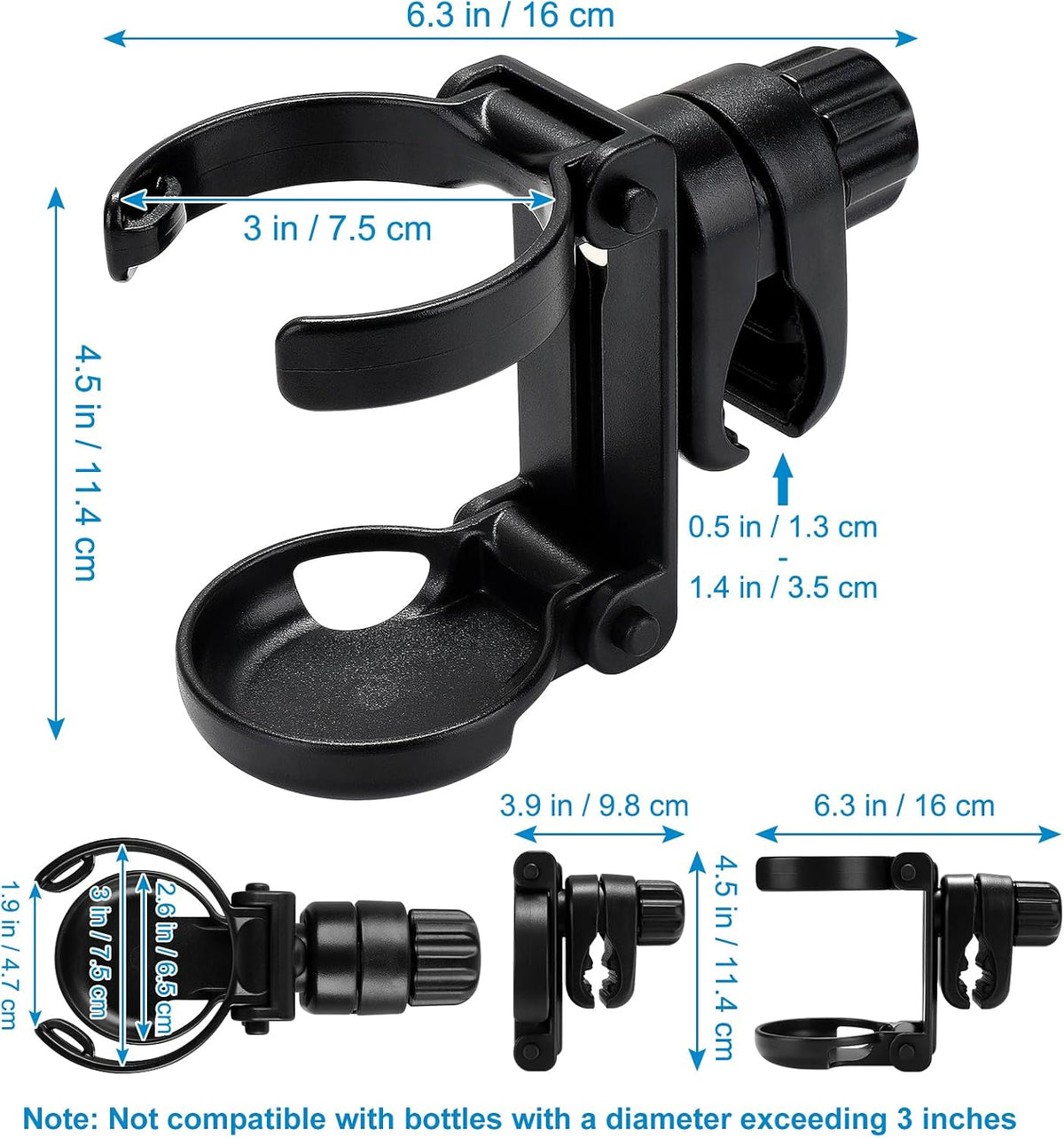 Stroller Cup Holder, Foldable 360° Rotatable Universal Cup Holder for Bike, Wheelchair, Walker, Scooter