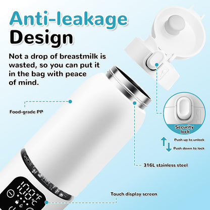 Portable Cordless Bottle Warmer, 17oz Fast Heating Milk Warmer for Travel